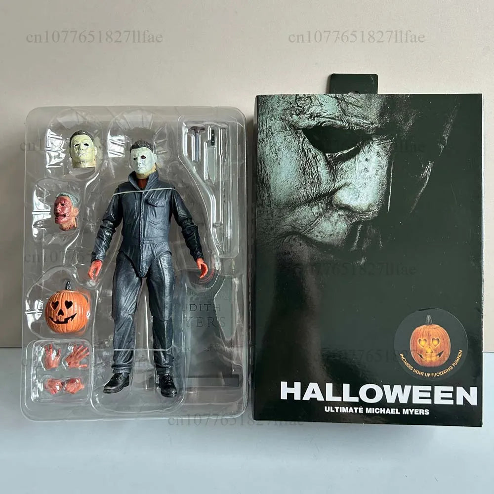 NECA Michael Myers Figur mit LED-Kürbis Halloween II Kills Ends Michael Myers Ultimate Actionfigur Modellspielzeug Gelenk beweglich