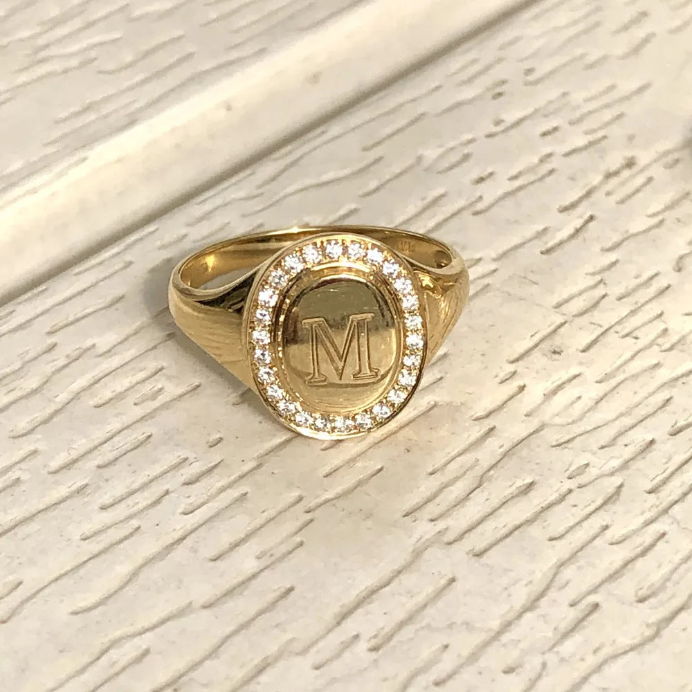 UBESTNICE Ins Popular Real 18K Solid Yellow Gold Jewelry AU750 Natural Diamond Seal Rings for Unisex Lovers Custom Letterring