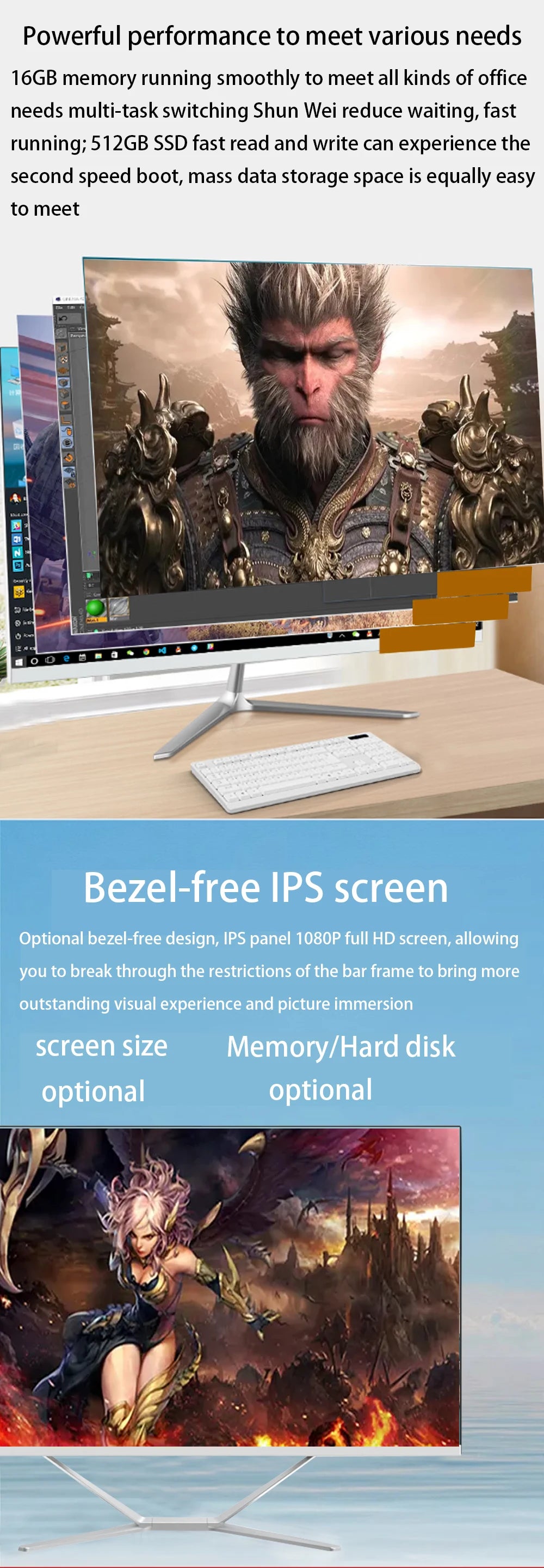 All In One Gaming Pc Computer Intel Processors Core I7 16gb+512gb Oem Computer All In One Pc For Student And Caompany