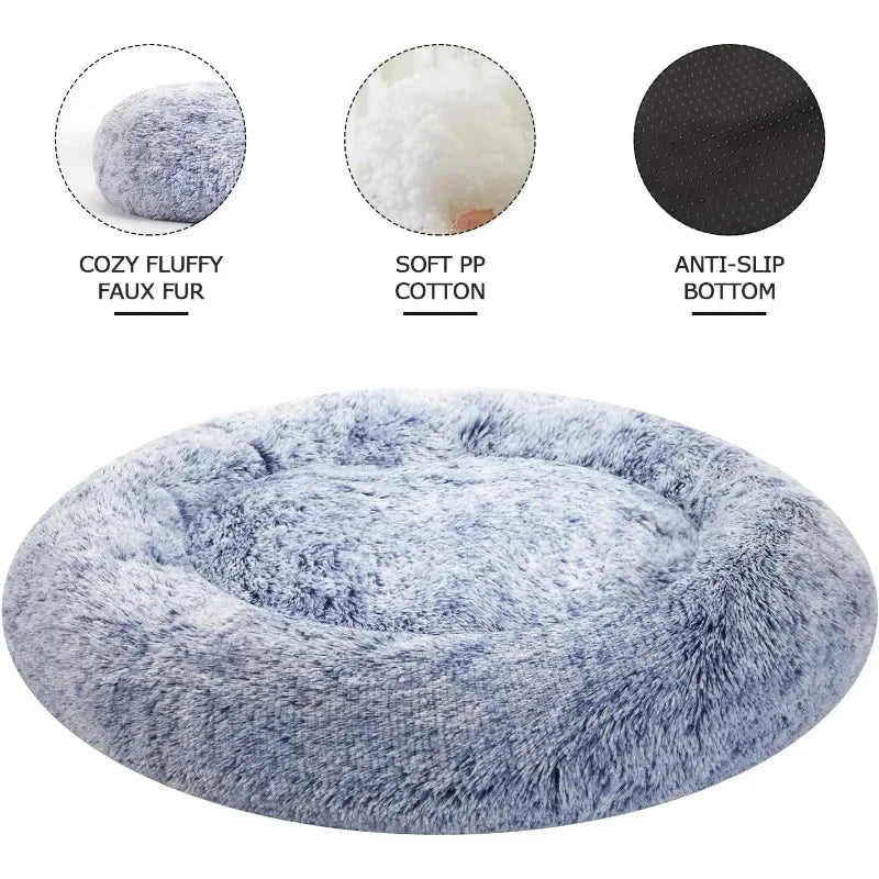 Calming Donut Dog Bed, 45 Inches Round Fluffy Dog Beds for Extra Large Dogs, Anti-Anxiety Plush Dog Bed, Washable Pet Bed