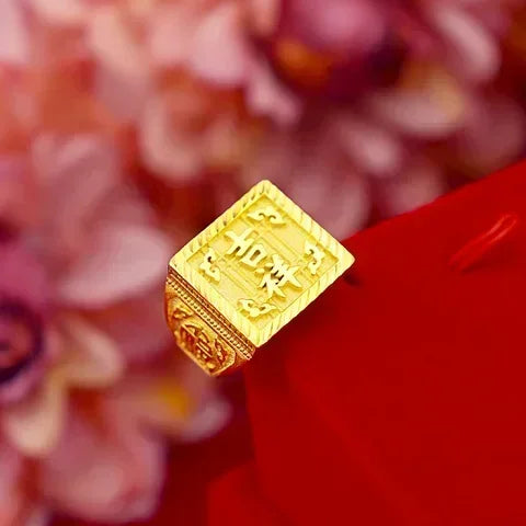Glattes Segeln 18K Reales Gold Ring Reine 999 Herren AU750 Modische Drachen Muster Einstellbare Segen Geschenk für Freunde
