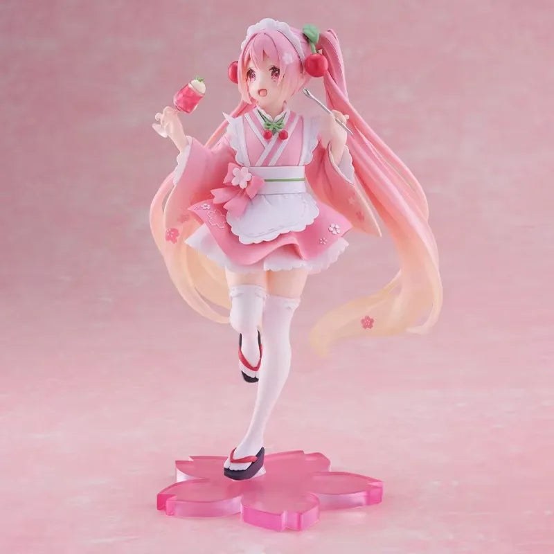 Taito Original Genuine Sakura Miku Coreful Figure Newly Drawn Japanese Style Cafe Hatsune Miku 18cm Model Toy Figures Xmas Gifts