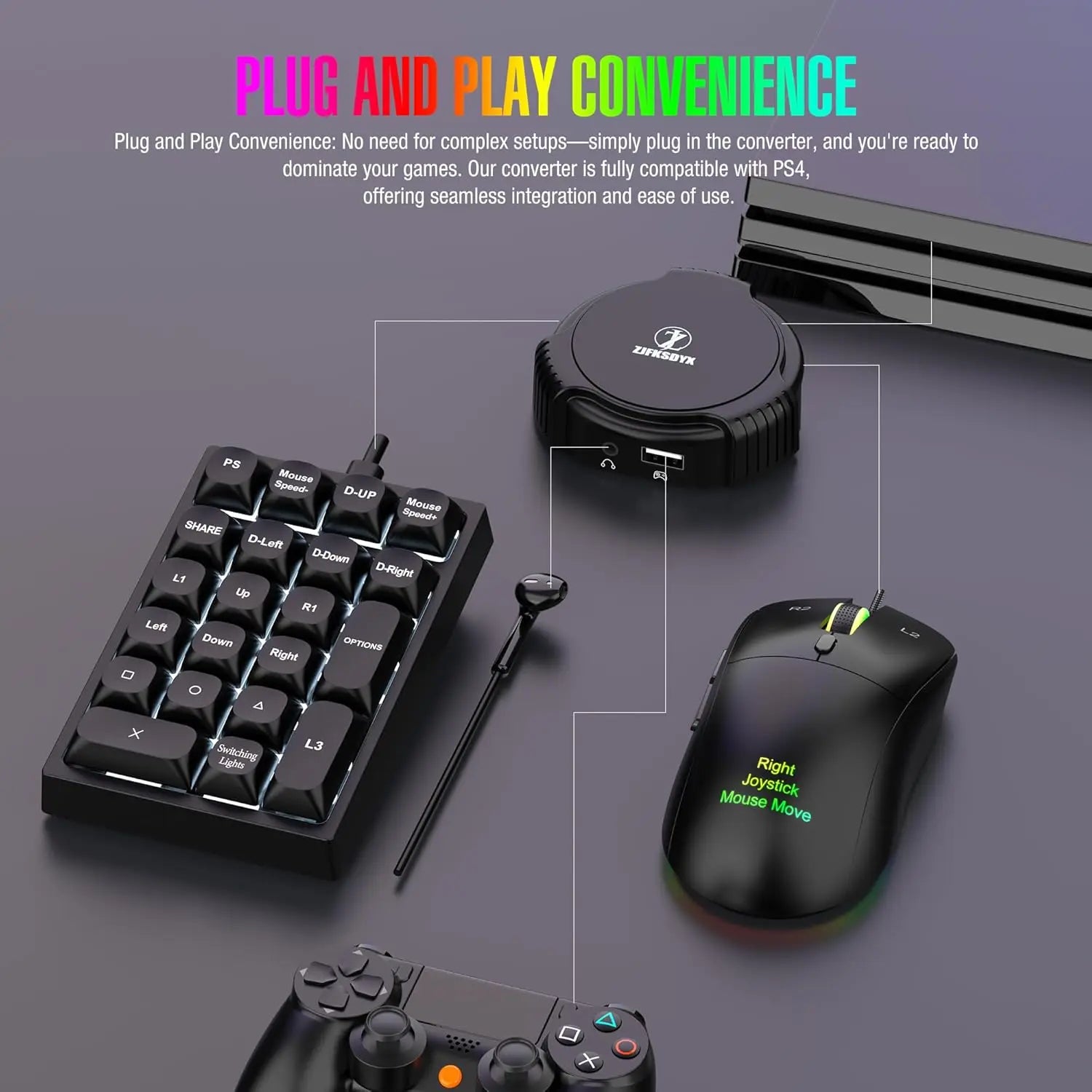Keyboard and Mouse Converter Set for PS4 | 21-Key Mechanical Gaming Keyboard + Gaming Mouse | 1:1 PC Experience for FPS Games
