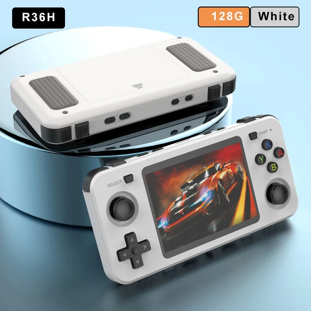 BOYHOM Neue R36H Handheld-Spielekonsole 3,5-Zoll-IPS-Bildschirm Linux RK3326 Retro-Videospiel-Player 3000 mAh 64G 10000+ klassisches Spiel