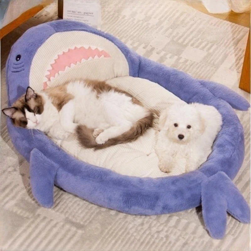 Cartoon Shark Shape Pet Bed Large Size Cat Bed Dog Bed Kennel Comfortable Pet Sleeping Mat Kitten Puppy Sofa Bed Winter Warm