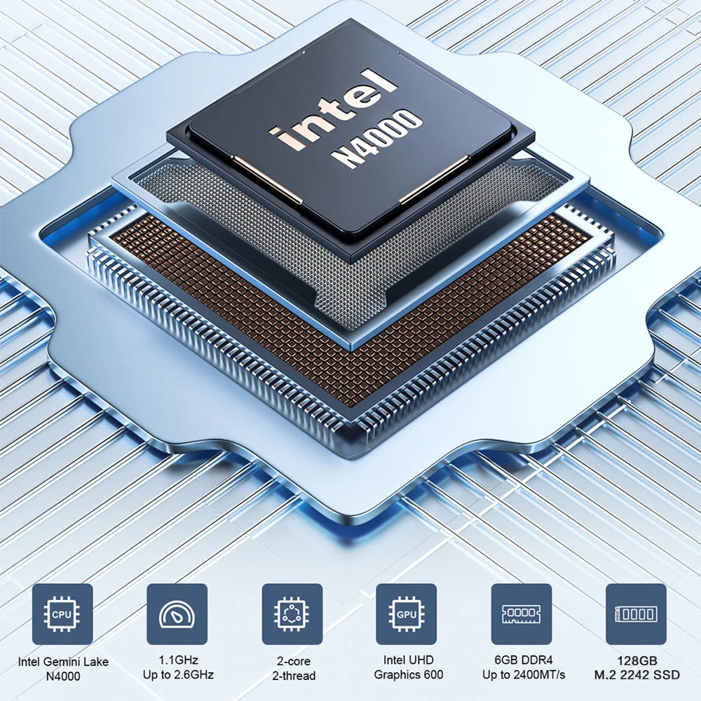 MLLSE Mini PC M2 Air Intel Gemini Lake N4000 Intel J3710 Windows 11 6GB RAM 128GB ROM Dual-Band WiFi Bluetooth USB Mini Computer