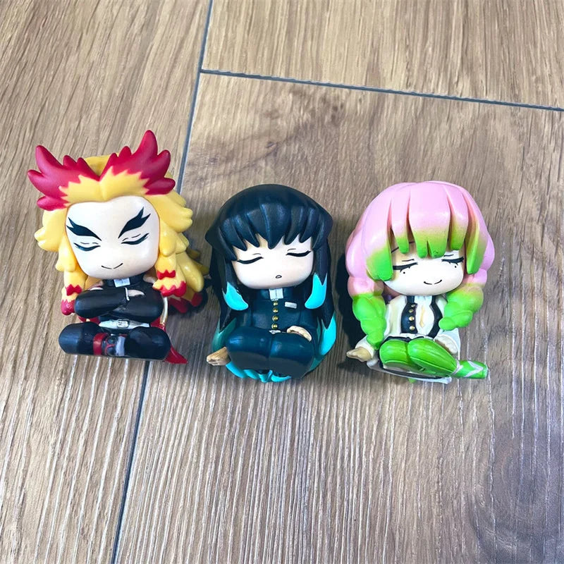 4pcs Demon Slayer Q Edition Sleep On Shoulders Hashibira Inosuke Agatsuma Zenitsu Kamado Tanjirou 2nd Bullet Ornament Toys Gifts