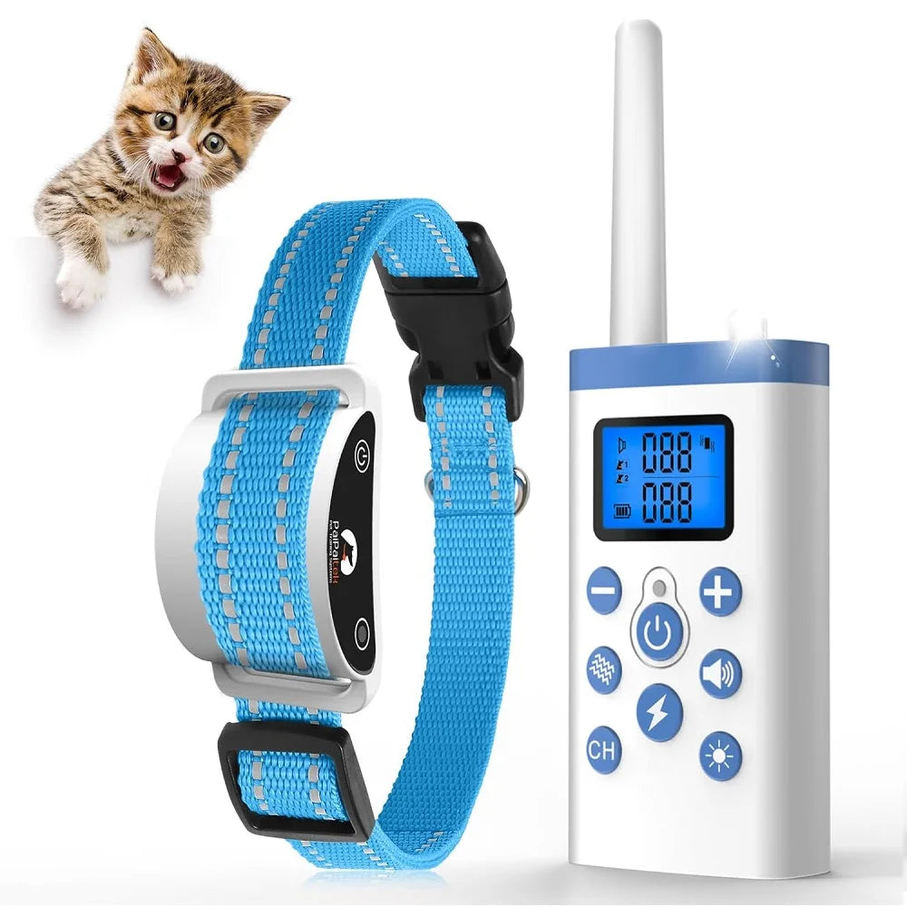 PaiPaitek Katzentrainingshalsband, Katzenschockhalsband mit Fernbedienung, Ferntraining und automatisches Anti-Miau-Halsband, Katzenbellhalsband, um das Miauen zu stoppen