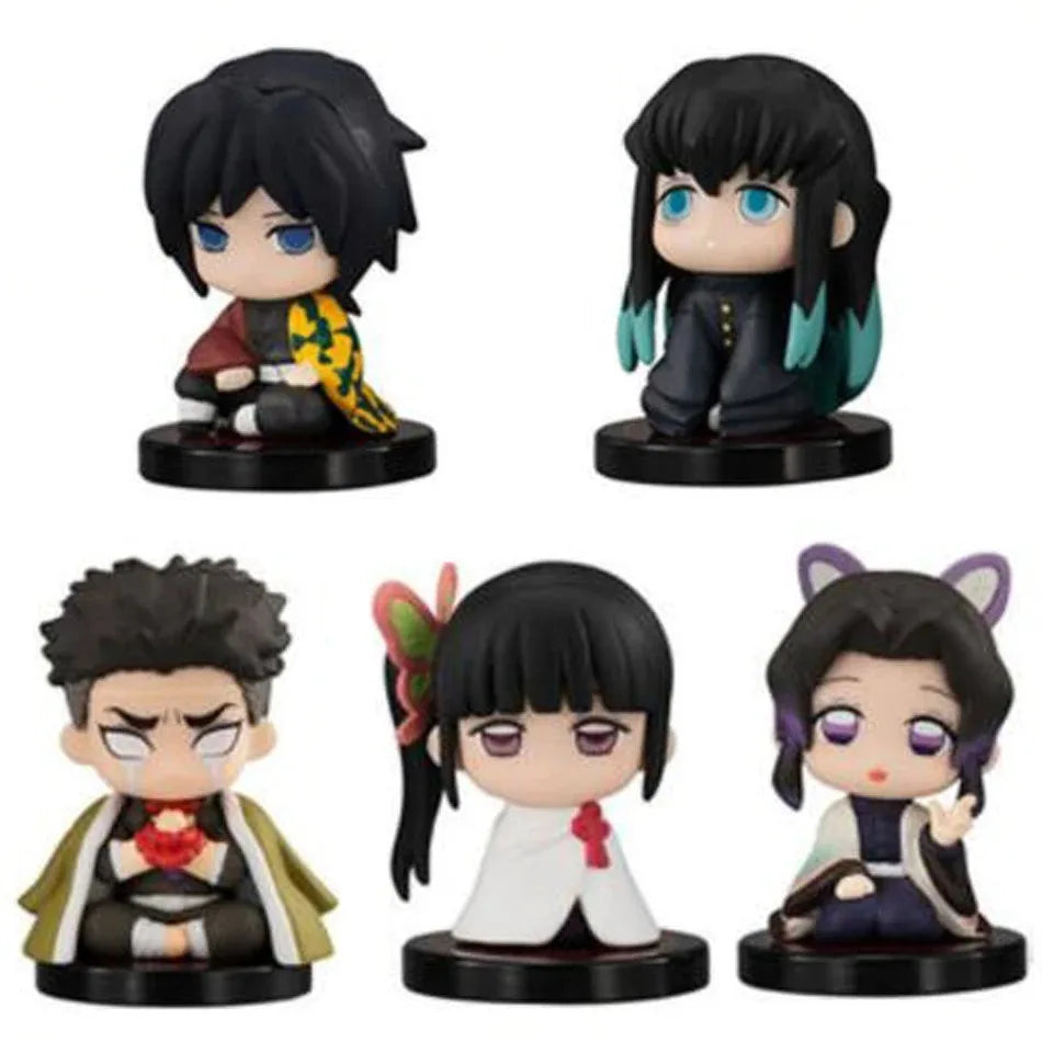 Anime  Demon Slayer Sitting Ghost Doll Anjiro Nidouzi Inosuke Zenizu 10pcs Set Q Version Figure Action Figure Movie Model Toy
