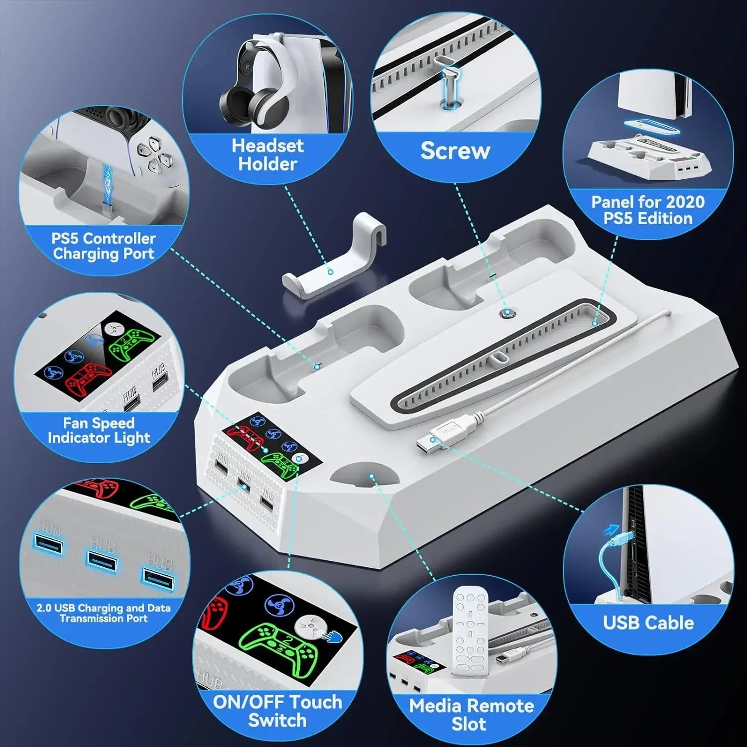 Cooling Stand for PS5/PS5 Slim Console Controller Gamepad Charging Station Cooling Dock for Playstation 5 Console Disc/Digital