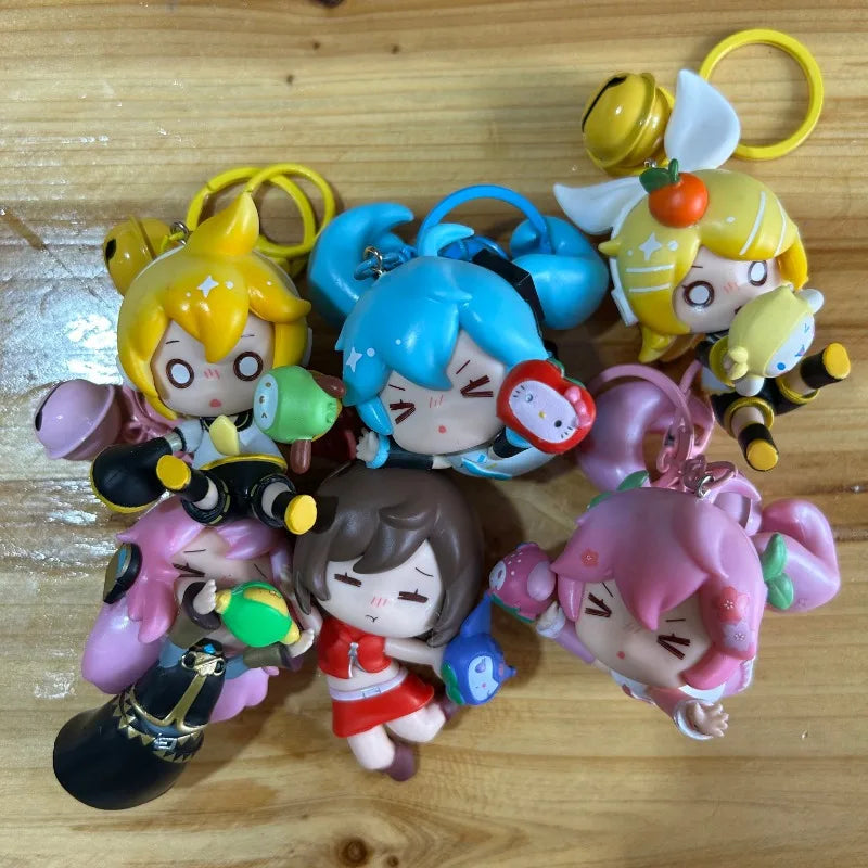 6pcs/set New Anime Hatsune Miku Rin Len Falling series Kawaii Q version Figures PVC Key Chain Bag pendant Model Toys Gifts