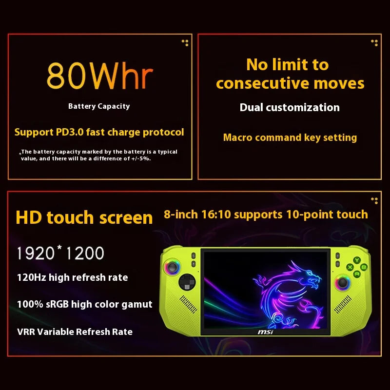 MSI CLAW 8 Handheld-Spielekonsole (Ryzen Edition) 2025 1 Tragbares Gaming-Gerät AMD Z2 Extreme Prozessor 8-Zoll-Großbildschirm