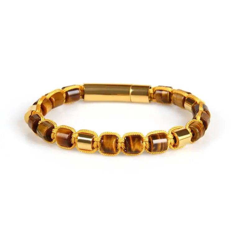 Ailatu 10 teile/los Neue Freundschaft Armband, 6mm Tiger Auge, Lapis Stein, schwarz Onyx Zylinder Perlen Edelstahl Schmuck für Männer