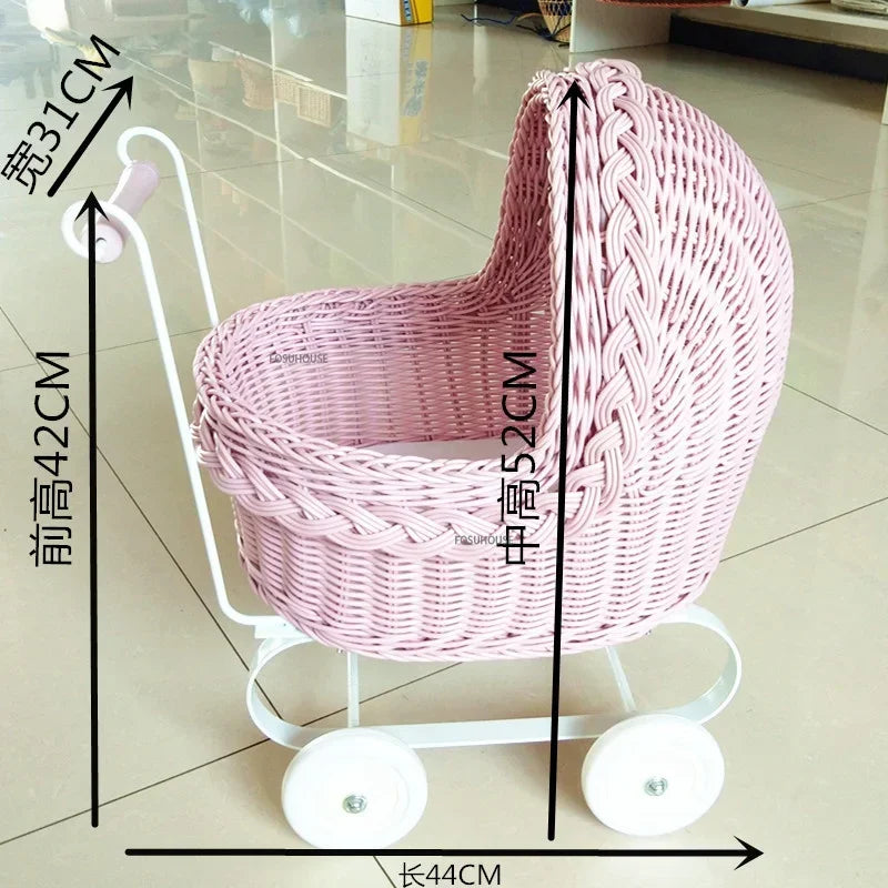 Outdoor Rattan Pet Stroller for Dogs Cats Creative Home Pet Trolley Outing Walk Teddy Chihuahua Dog Buggy Transport TrolleyN