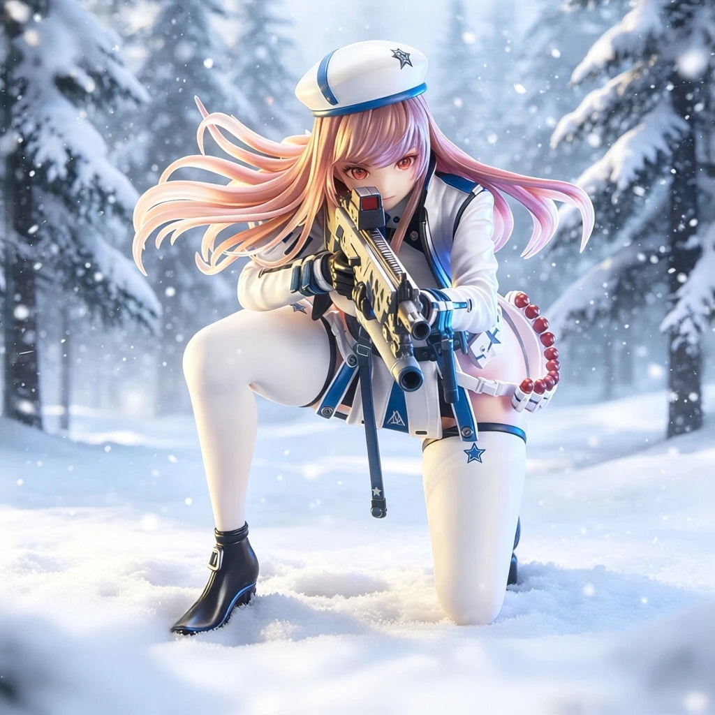 Nikke: Goddess of Victory Rapi Figure Pink Hair Military Outfit Snow Scene 12cm Sexy Maid Movable PVC Swimsuit Favorite Toy Gift