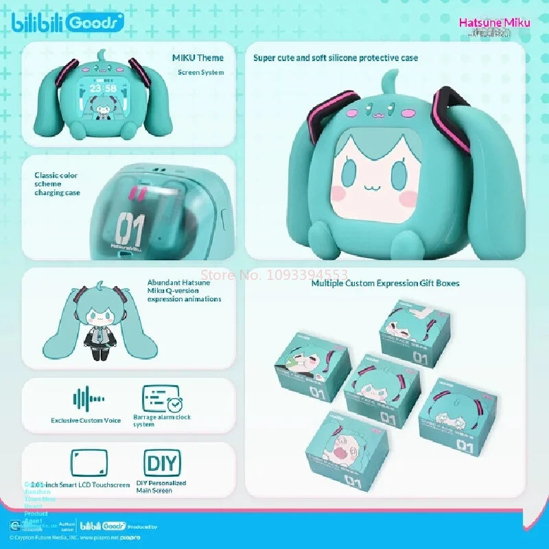 Bilibili Hatsune Miku CUBE FACE LCD Touch Screen TWS Earphones Gift Box Interactive Display Bluetooth Birthday Gift