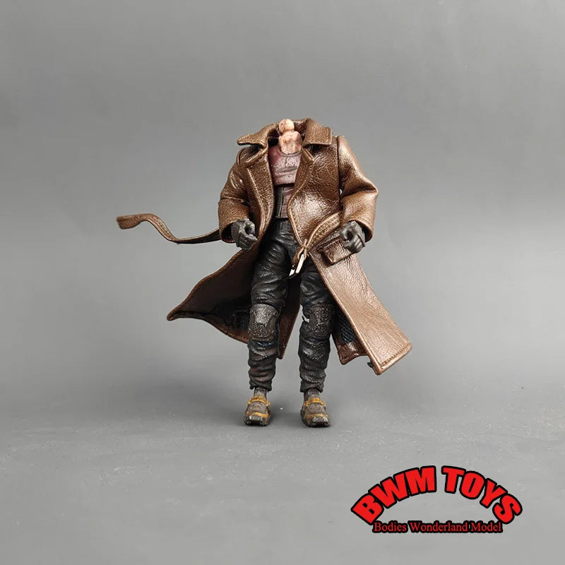 Cosplay-Männer im Maßstab 1/18, Soldat, schwarz-braun, lange Windjacke aus Leder, Mantel, Modell für 3,75 Zoll BFS-Actionfigurenkörper
