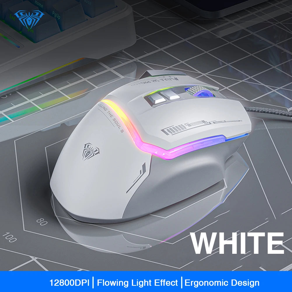 AULA S12Pro Gaming Mouse 12800DPI 1000Hz Return Wired 8 Buttons Macro Mouse for E-sports Ergonomic Design RGB Backlit