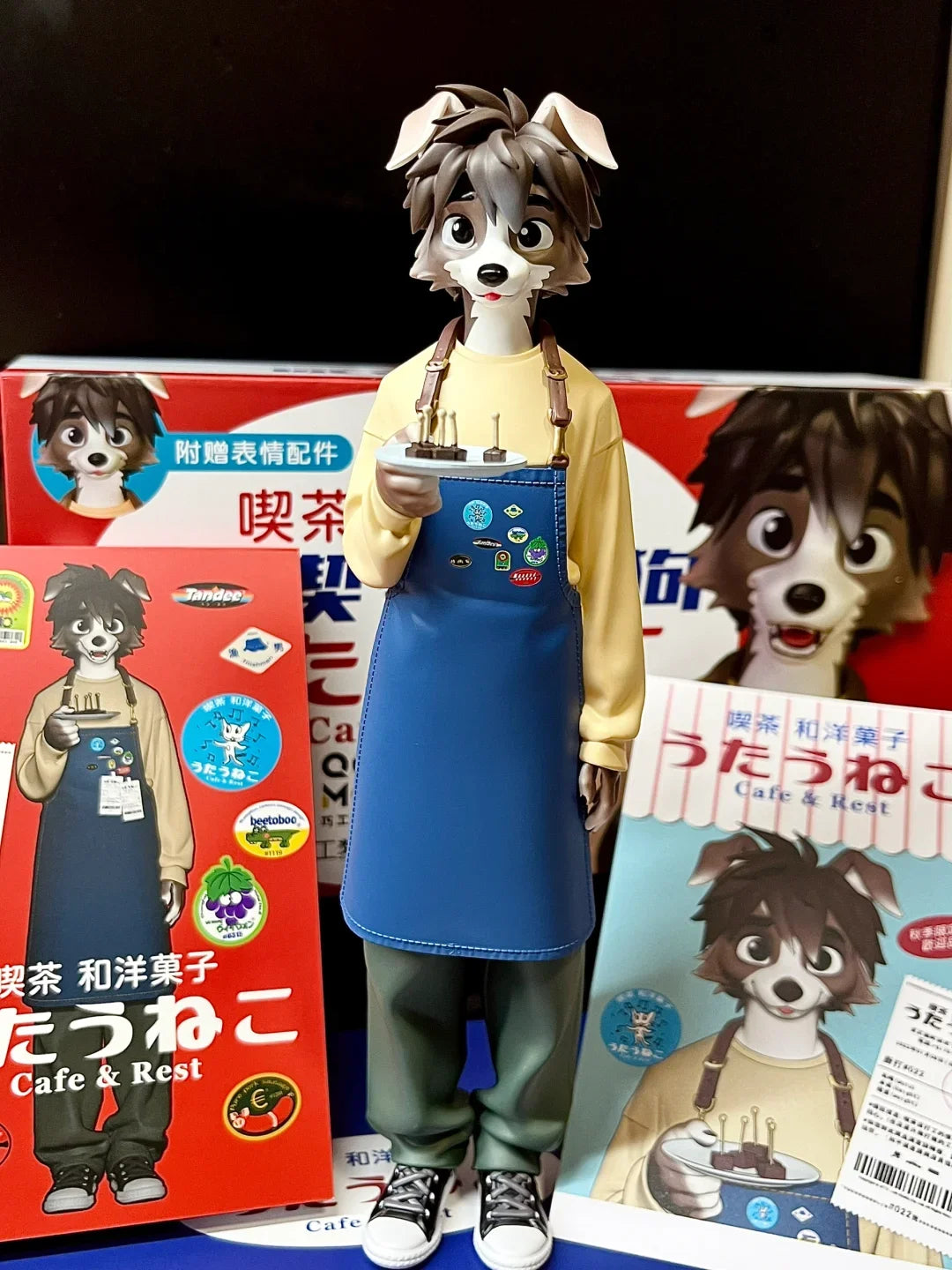 Cafe & Rest Dog Series 22cm Action Figures PVC Tea Eating Tasting Officer Dog Handmade Pvc Ornament Cute  Healing Handmade Gift