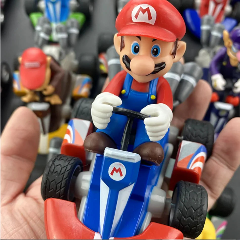 Mario Kart Figure Mario Power Car Cartoon Action Figure Cute PVC Model Desktop Ornaments decoration Toys Holiday Gifts