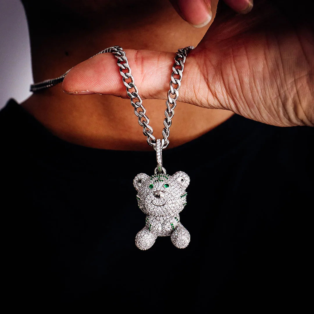 Provence Platin Cartoon Bär Charm mit voll gepflasterten runden Moissanite Diamanten für Frauen Personalisieren Charakter Charm Jahrestag