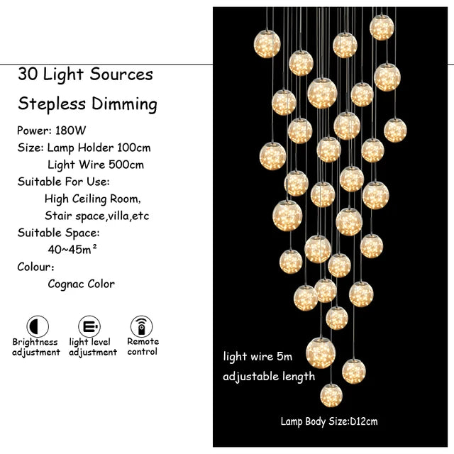 Modern LED Glass Ball Lampshade Ceiling Chandeliers Staircase Duplex Building Villa Loft Hollow Living Room Lights Pendant Lamp