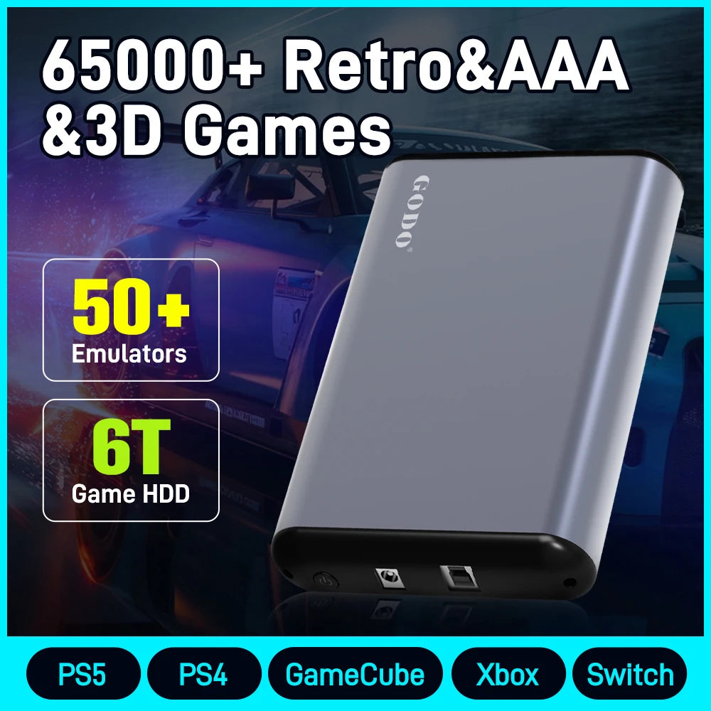 6T Portable Retro Game Hard Drive For PS5/PS4/PS3/PS2/Xbox/N64/Switch Emulator Game HDD Built-in 65000+ Games For Win PC/Laptop