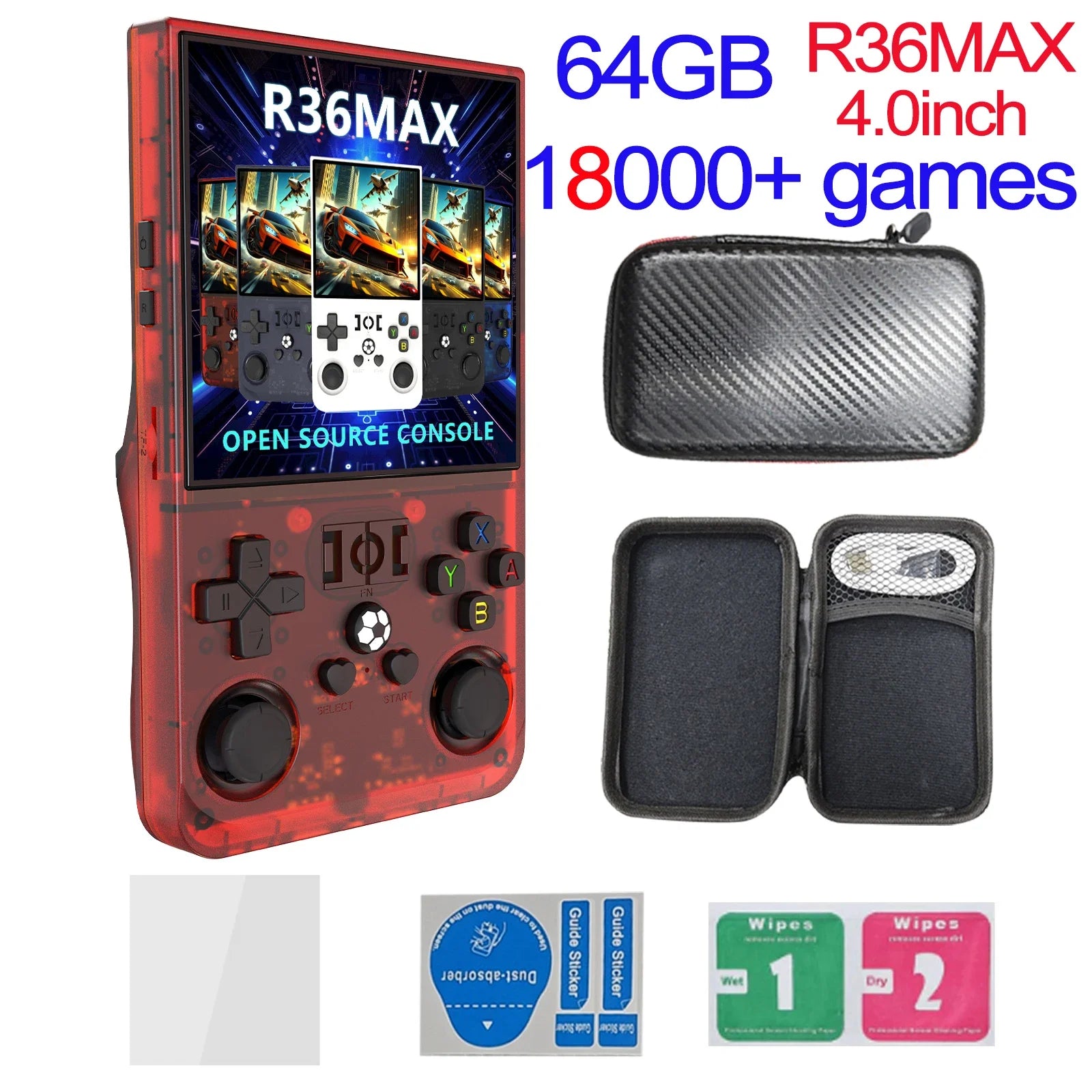 R36MAX Игрална конзола 64GB 128GB 18000+ ИГРИ Linux система 4.0-инчов K36 срещу R36S 3.5-инчов джобен видео плейър. Не е необходимо изтегляне.