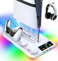Für PS5/Slim/Pro Cooling Stand mit LED-Controller-Ladestation, 3-Gang-Lüfter für PlayStation 5-Konsolenzubehör