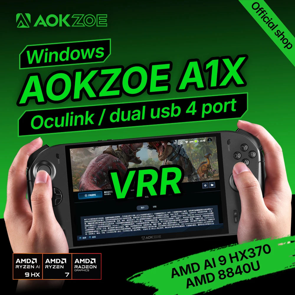 AOKZOE A1X 8" AMD Ryzen AI 9 HX 370 VRR Variable Refresh Rate Handheld Game Console Laptop Oculink Port Dual USB 4.0 Port