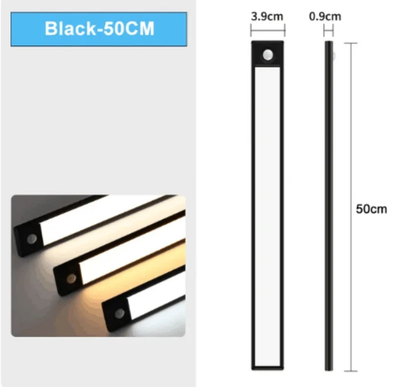 LED Cabinet Light USB Type-C Rechargeable Motion Sensor Led Lamp for Kitchen Wardrobe Cabinet Lighting 20cm/30cm/40cm/50cm