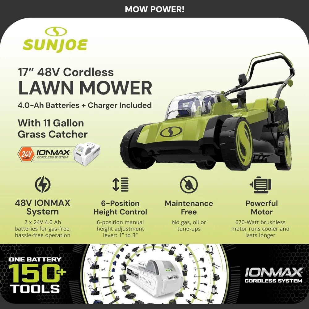 24 Volt 17 Inch Mulching Walk Behind Lawn Mower with 11 Gallon Grass Catcher, 6 Position Height Adjustment, Battery and Charger