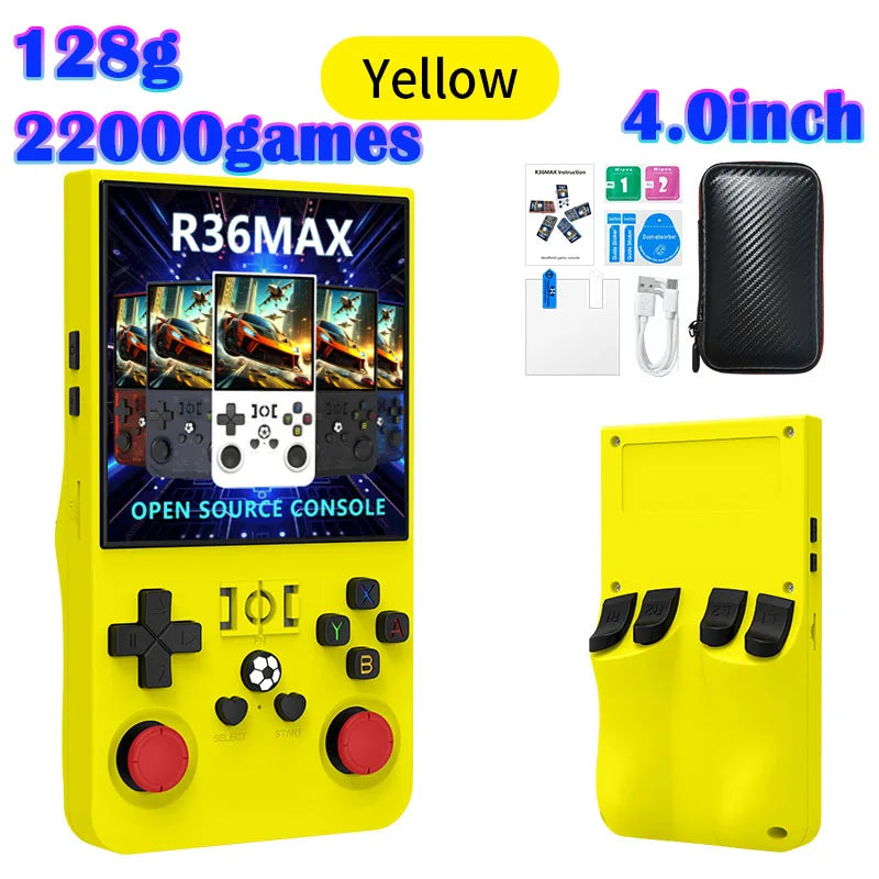 R36MAX Игрална конзола 64GB 128GB 18000+ ИГРИ Linux система 4.0-инчов K36 срещу R36S 3.5-инчов джобен видео плейър. Не е необходимо изтегляне.