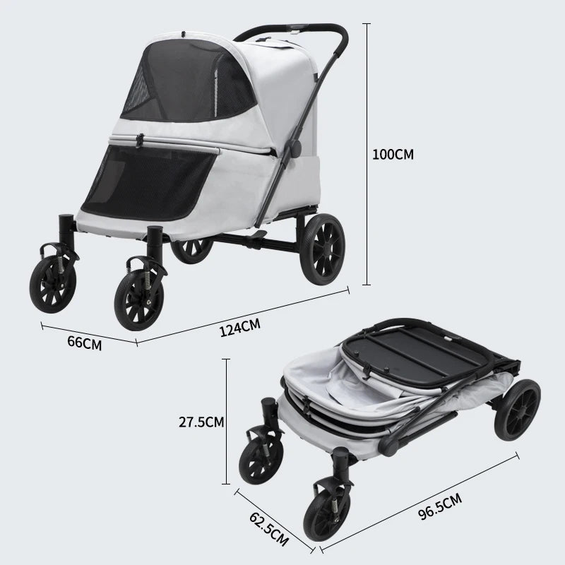 Geräumiger, langlebiger Haustier-Kinderwagen im neuen Design, tragbare Hunderampe, großer Hundewagen, luxuriöser Kinderwagen für 40 kg, 124 x 66 x 100 cm