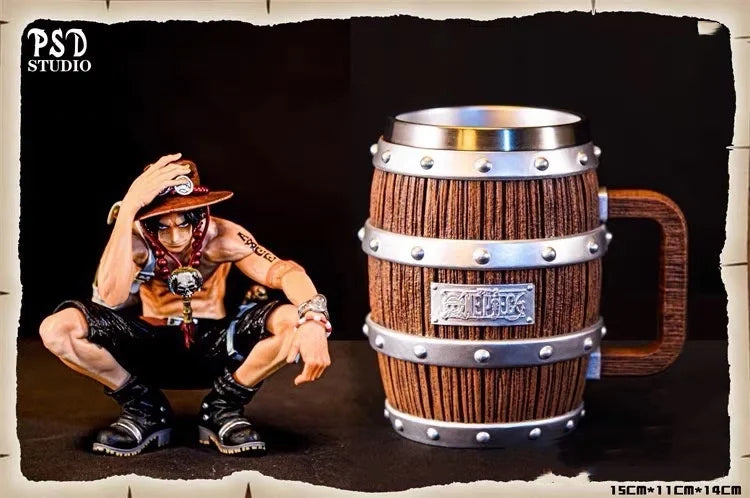 Collection Gift One Piece Barrel Cup Figure Luffy Ace Sabo Wine Cheers Series Gold Silver Ornament Doll Pvc Collection Gift