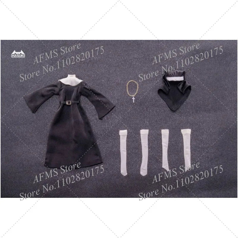 HASUKI 1/12 Scale Collectible Figure Cute Nun Fuede Dress Hat Necklace Clothes Set Fit 6Inch Women Soldier Action Figure Body