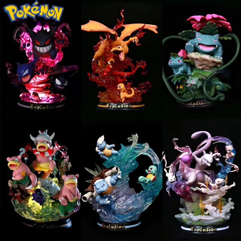 Pokemon Evolution Eevee Anime Figure Charizard Raichu Mewtwo Dragonite Venusaur Gengar Illuminous Figurine PVC Statue Model Toys