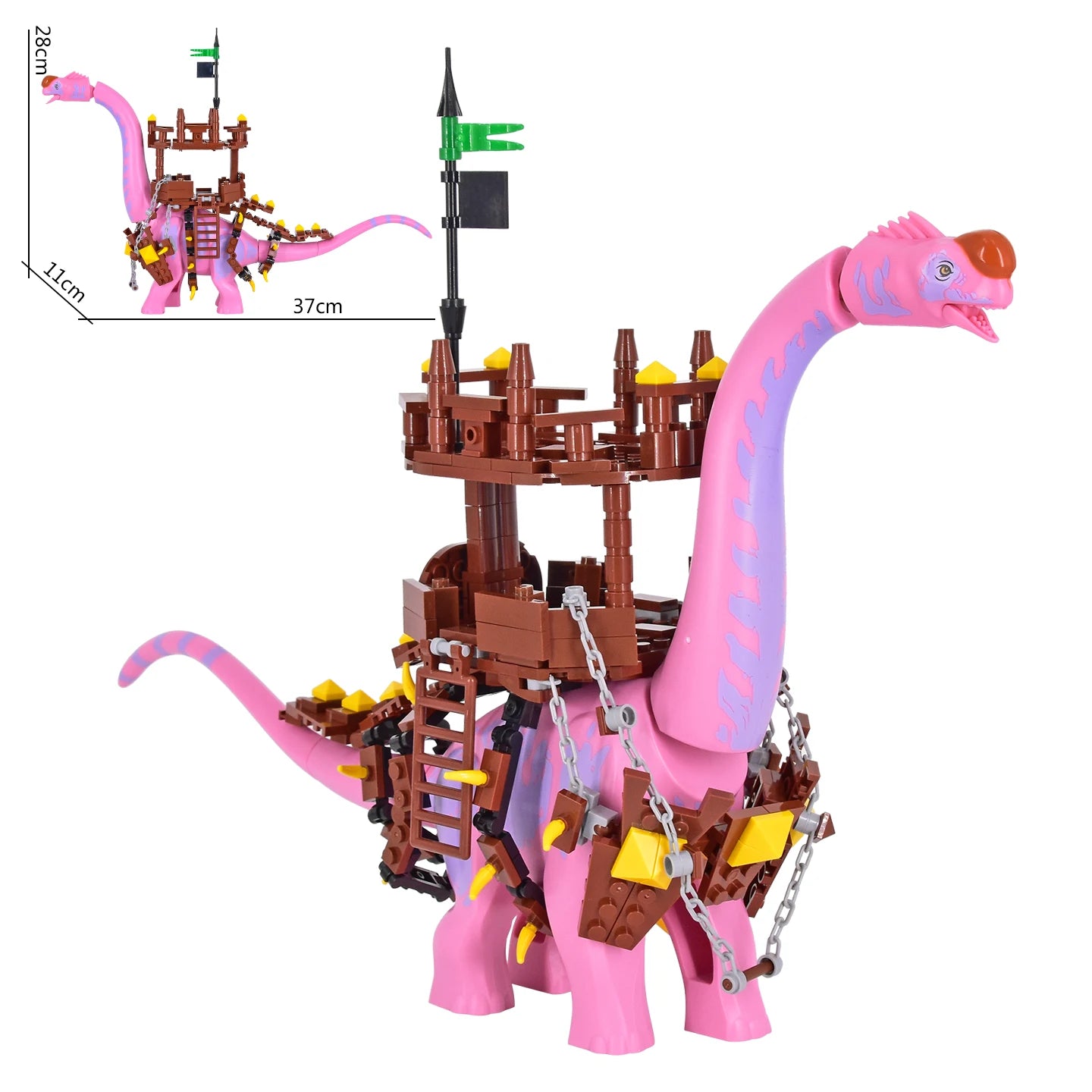 2025 New Jurassic Dinosaur Titanosaurus Dinosaur Seat Buildable Dino with Fortress Structure Ladders Flag