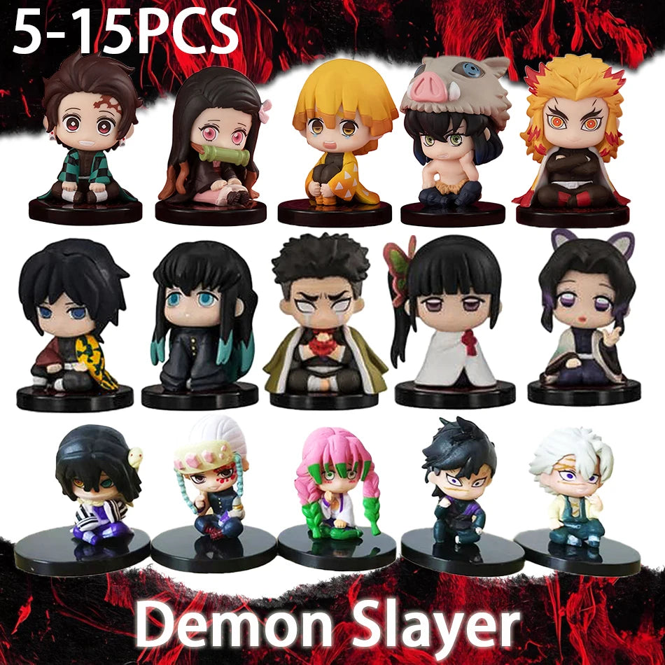 Q Posket Demon Slayer Figure Wholesale Mini Figurine 5Pcs 15Pcs Sets Kimetsu No Yaiba Small PVC Dolls Desktop Decoration Toys