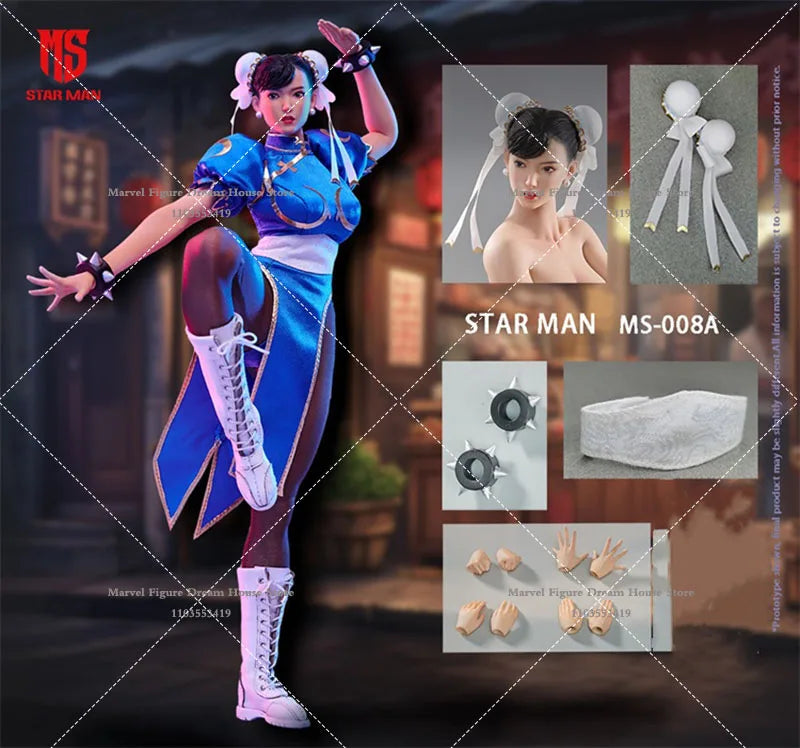 In Stock STAR MAN MS-008 1/6 Scale Blue Female Fighter Chun-Li 12Inch Action Figure Full Set Model Toys Cheongsam/Jumpsuit Ver.