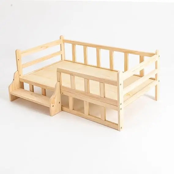 Erhöhtes Haustierbett aus Massivholz mit Schienen für Hunde und Katzen, Größe L – 96 x 56 cm, für den Innenbereich