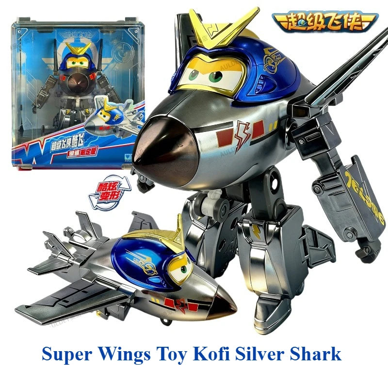AULDEY Original Super Wings Toy Kofi Silver Shark Limited Edition Large Deformation Robot Boys Gift for Children's Day