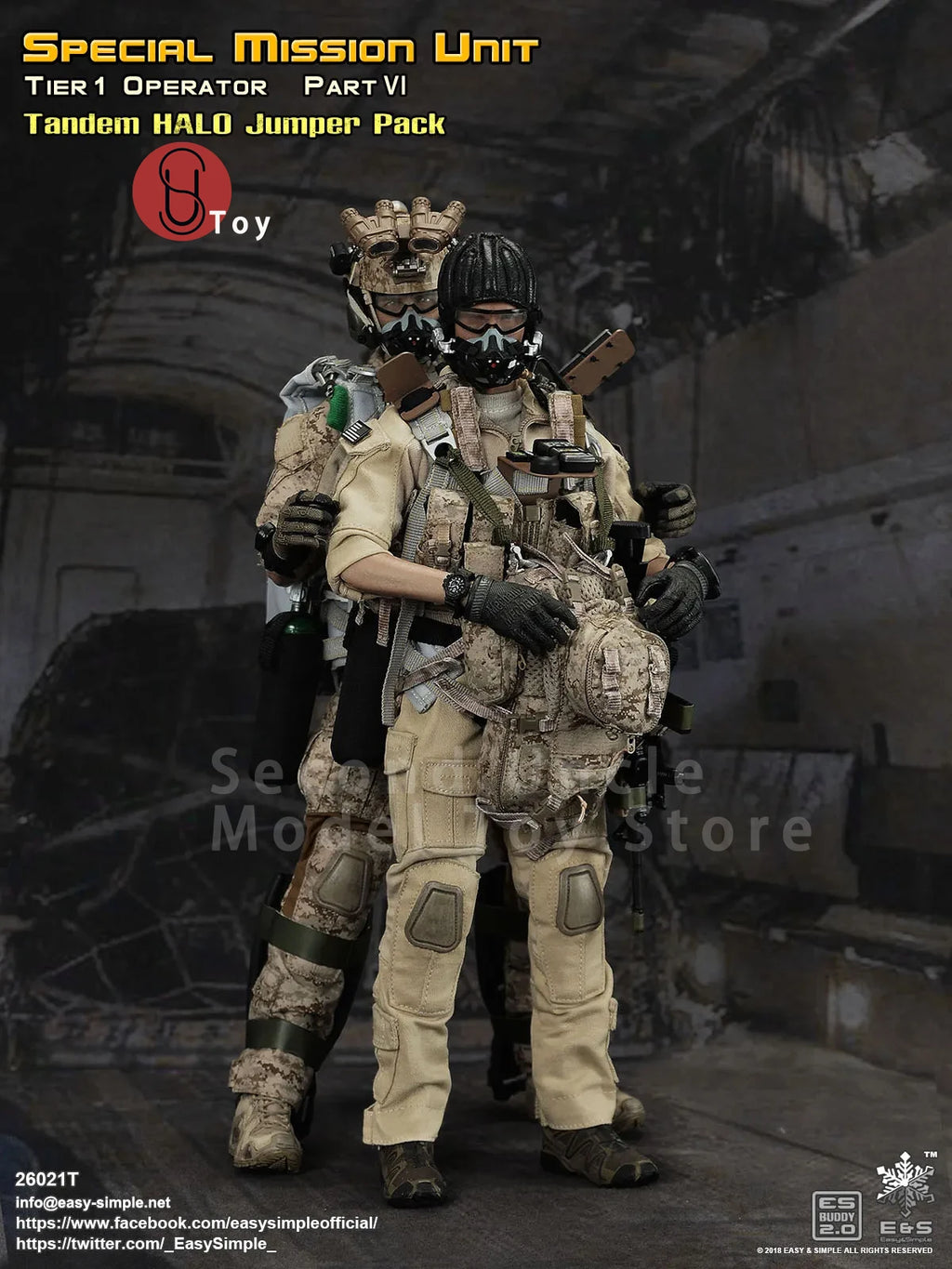 Easy&Simple ES 26021 1/6 SMU Tier-1 Operator Part VI Tandem HALO Jumper Pack Two person figurine Action Figure Model Toys