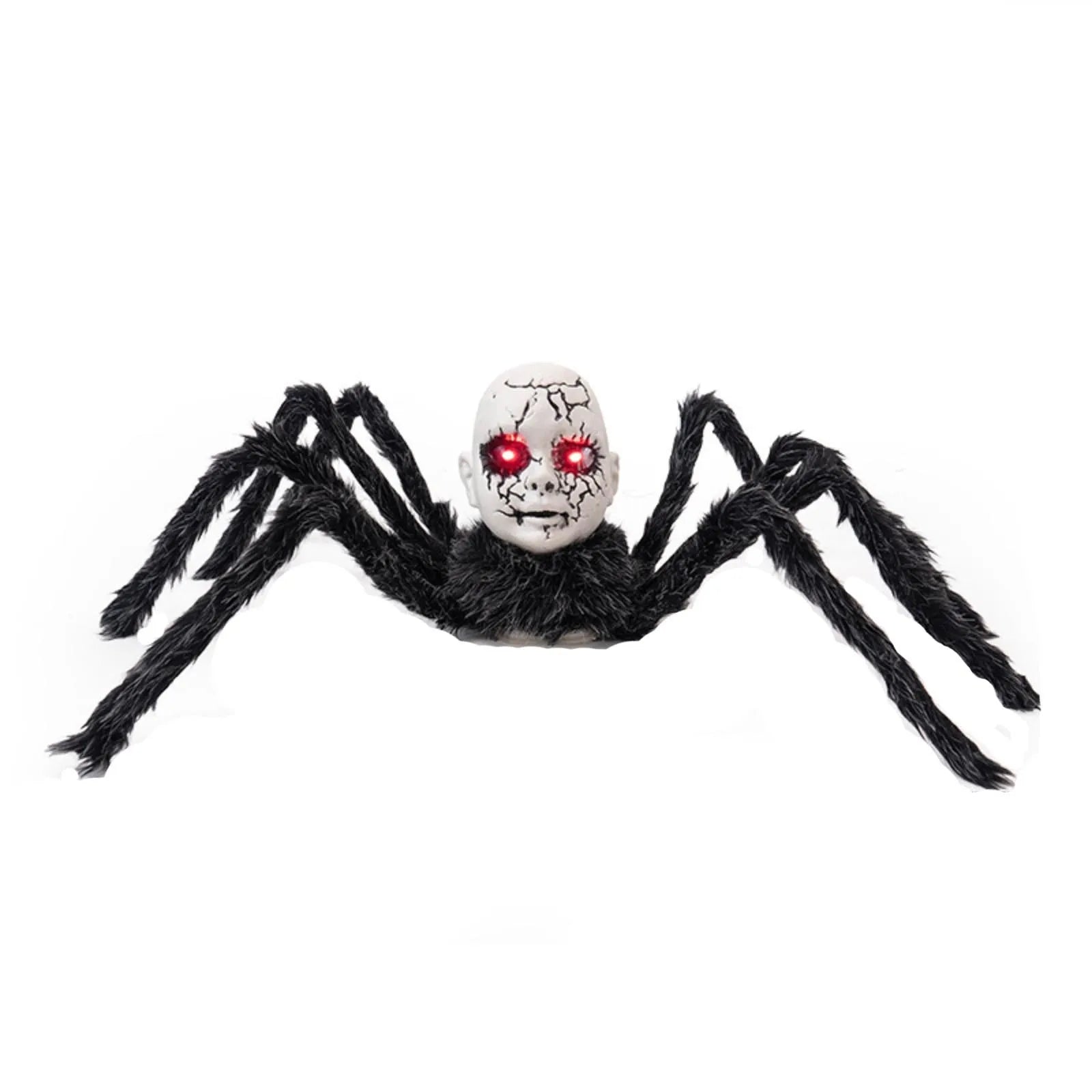 Halloween Animatronic Doll Face Spider Motion Activated Glowing Eyes Sound Control Scary Walking Toy Haunted House Prop