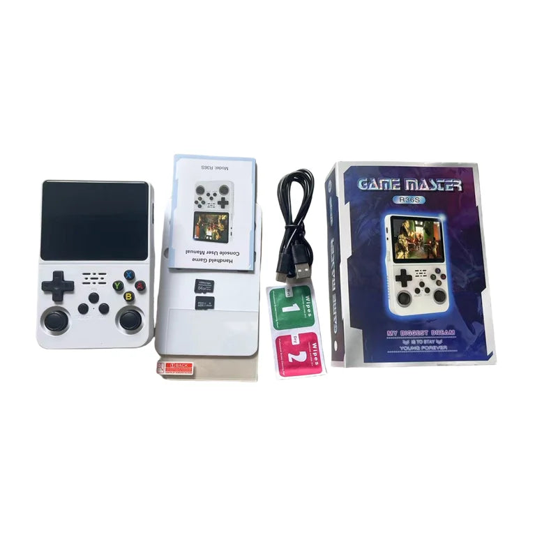 Console R36s 128gb Retro Handheld Video Game Console 3.5inch for Kids Gift with Protective Case and r36s Screen Protecter