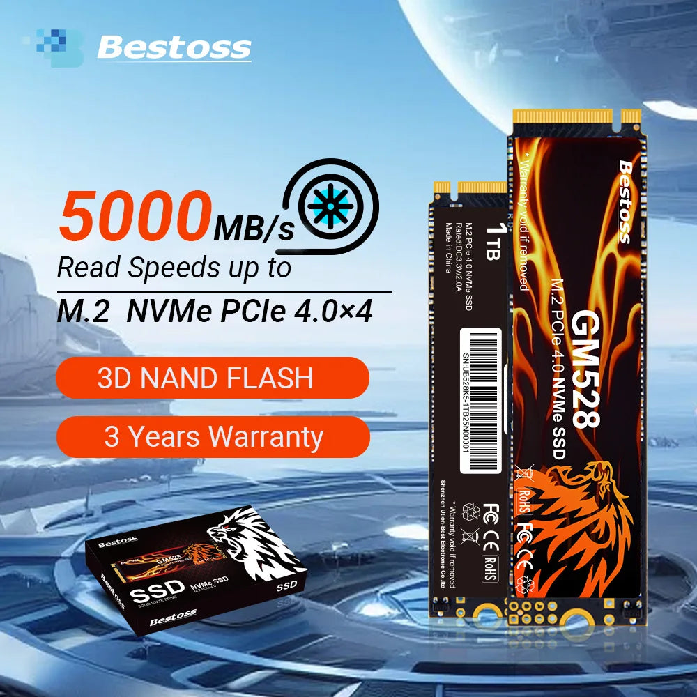 Bestoss SSD NVMe M2 PCIe 1 TB 512 GB 2TB M.2 2280 Hard Drive 5000MB/s Internal Solid State Drive for Diy Gaming Computer Laptop
