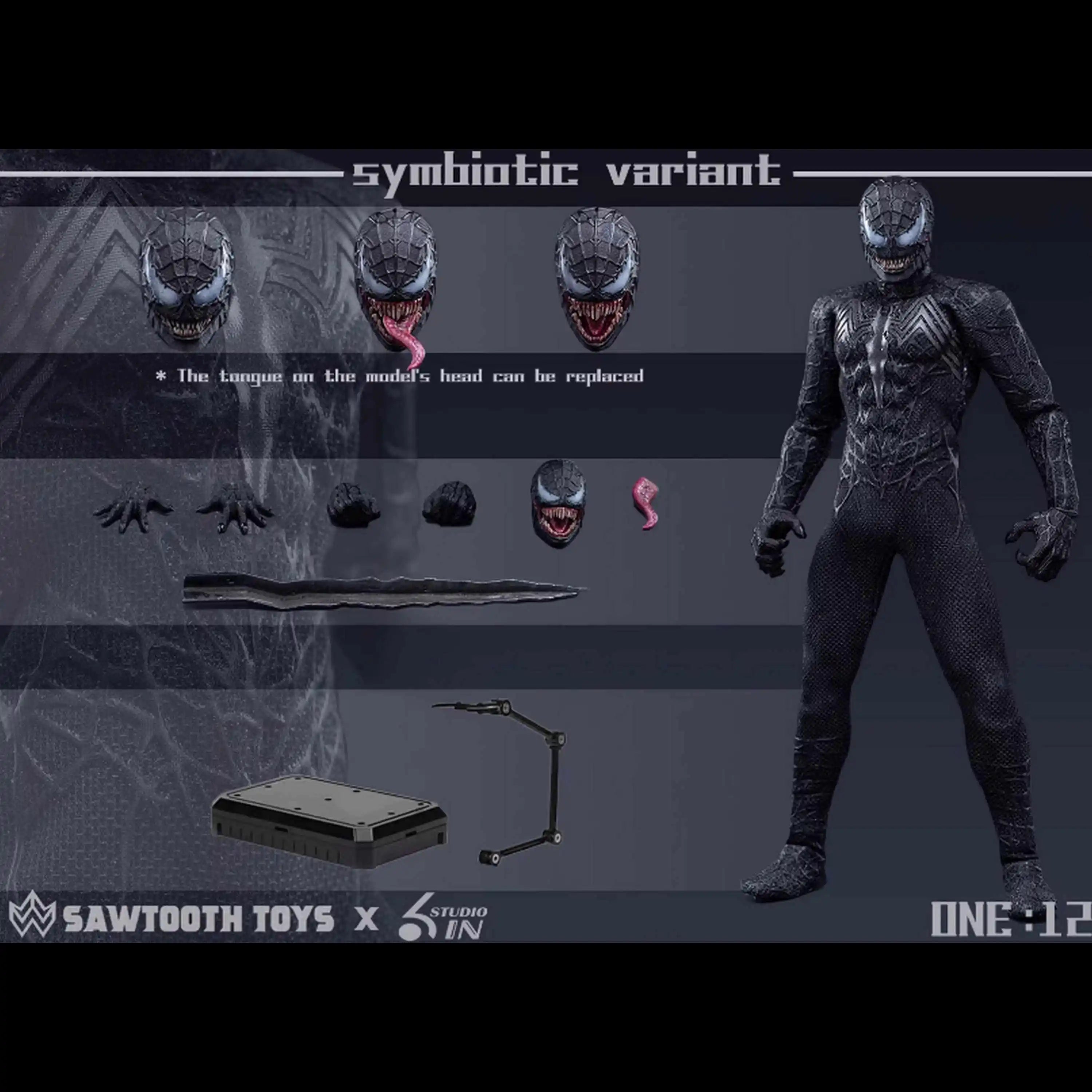 6in & Sawtooth Toys 1/12 Scale Venom Spider-Man Symbiotic Variant Action Figure Anime Peripheral Model Trendy Toys Desktop Doll