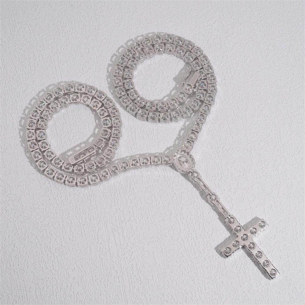 3mm Moissminer VVS Moissanite Long Cross Pendant with Tennis Link Chain Necklaces For Men Women S925 Silver Choker GRA Hip Hop