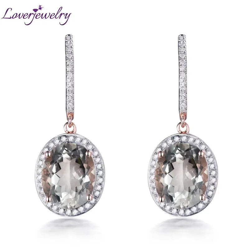 LOVERJEWELRY Damen-Tropfenohrringe, beliebt, Schmuck, 14 Karat Roségold, natürliche Diamanten, 6,80 Karat Amethyst, oval, 9 x 11 mm