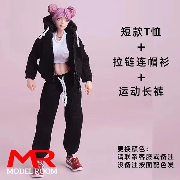 ATStory 1/12 Female Short T-shirt Zipper Jacket Clothes Model Fit 6'' SnailShell SHF ML Romankey Soldier Action Figure Body Doll